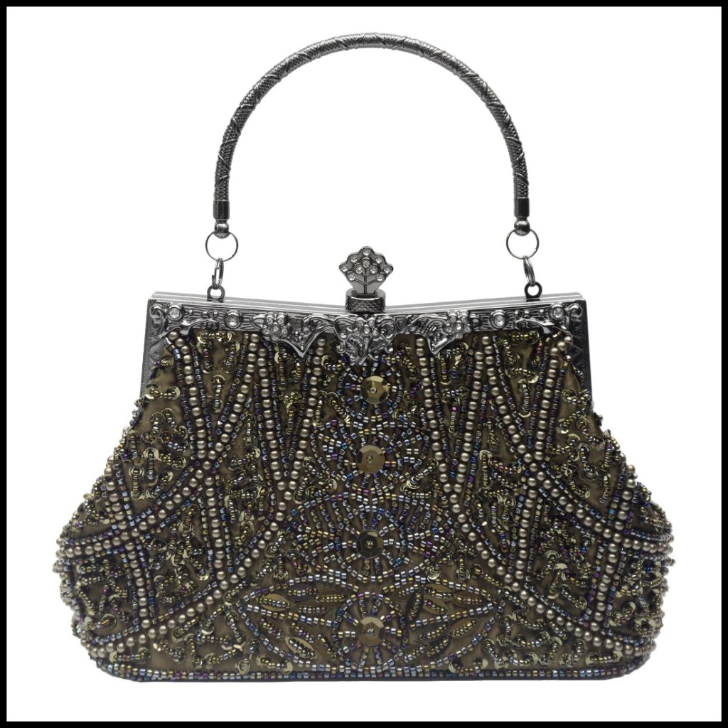 Vintage Floral Beaded Rhinestone Evening Clutch Elegant Retro Formal Party